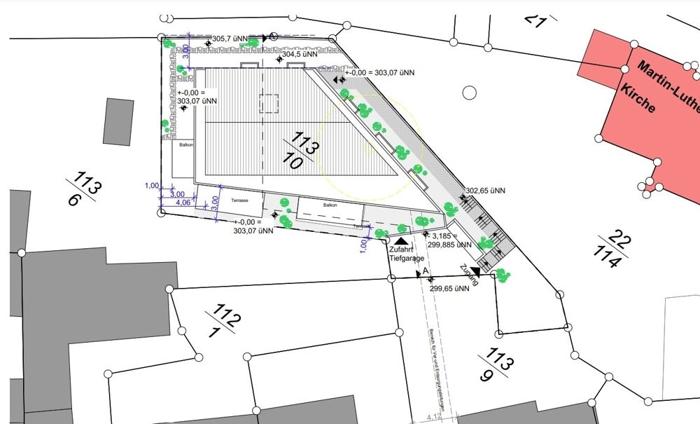 Freiflächenplan - mögliche Bebauung gem. BVB